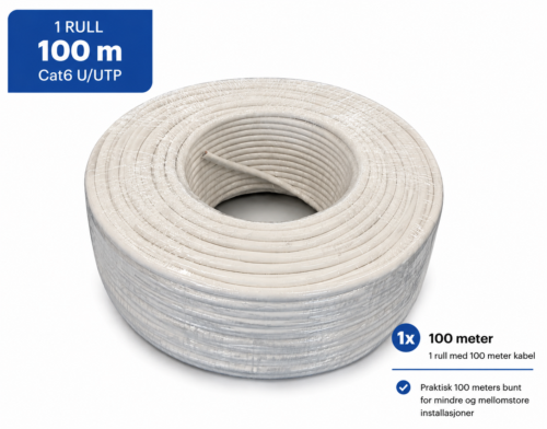 Cat 6 Kabel U/UTP på 100 meters rull - Smarthuset AS